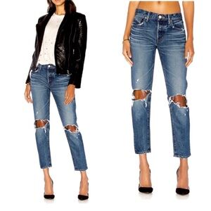 MOUSSY VINTAGE LATROBE HOWA DISTRESSED STRAIGHT TAPERED SKINNY ANKLE JEANS